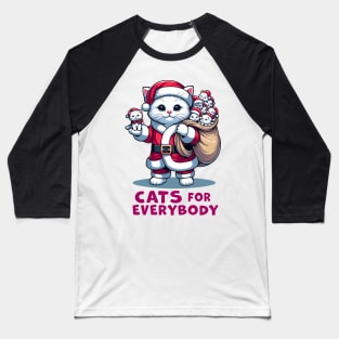 Cats For Everybody, Cat Santa Carries Cute Gift Kittens for everybody for Christmas, funny graphic tshirt for Cat Lovers Baseball T-Shirt